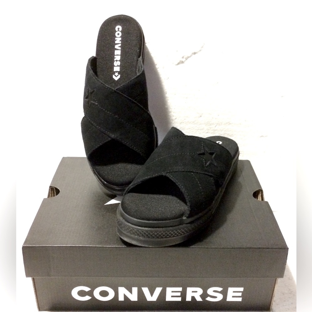 Converse Black Suede Sandal Platform